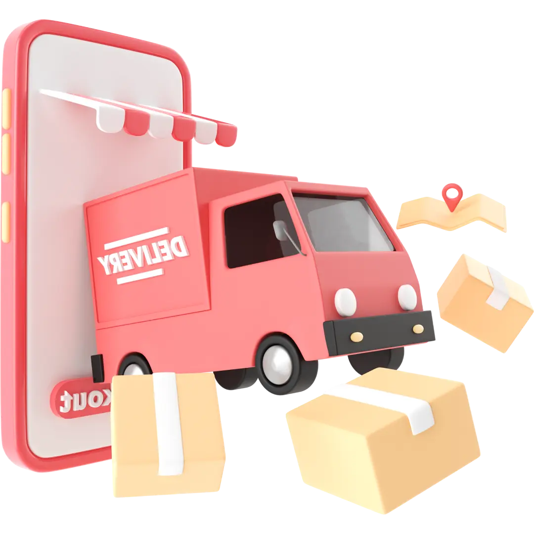 Camion de livraison sortant d’un smartphone avec colis – illustration de la livraison