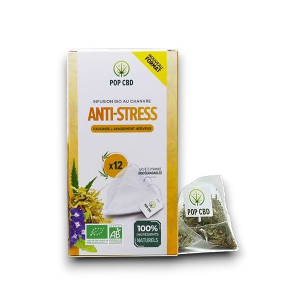 Boîte de 12 sachets pyramide d’infusion anti-stress Pop CBD au chanvre bio
