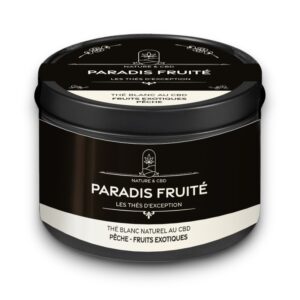 oîte de thé blanc CBD Paradis Fruité de Nature & CBD, saveur pêche et fruit de la passion